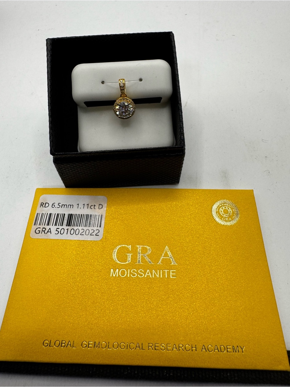 Gold Moissanite Round Pendant - White Stone